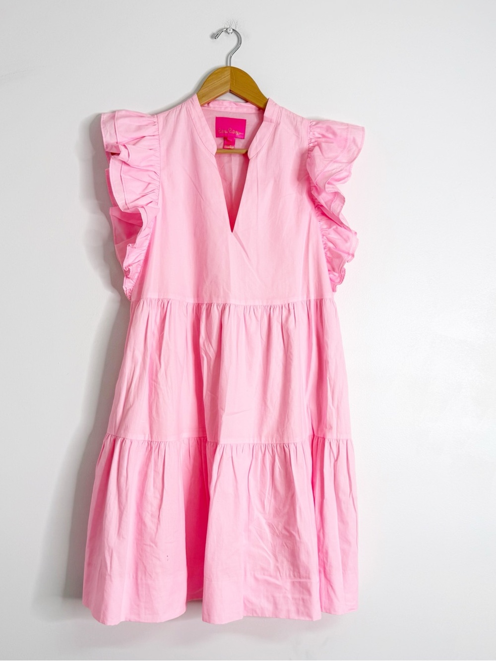Lilly Pulitzer Aldena Pink Ruffle Sleeve Cotton Dress Medium
